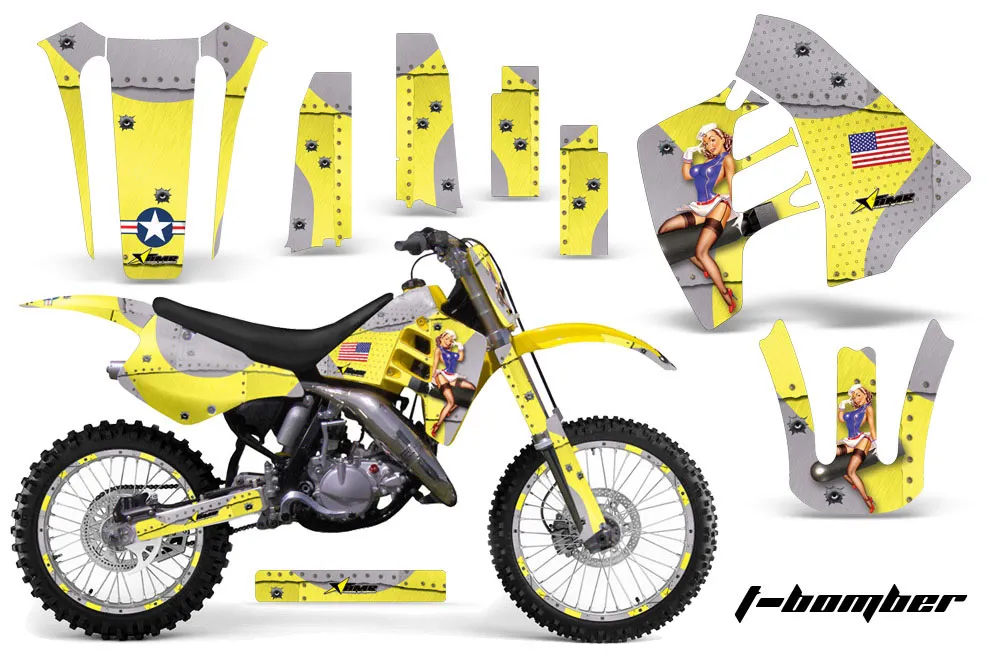 Suzuki RM 125 Dirt Bike Graphic Kit - 1992 T Bomber Yellow