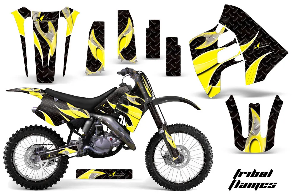 Suzuki RM 125 Dirt Bike Graphic Kit - 1992 Tribal Flames Yellow
