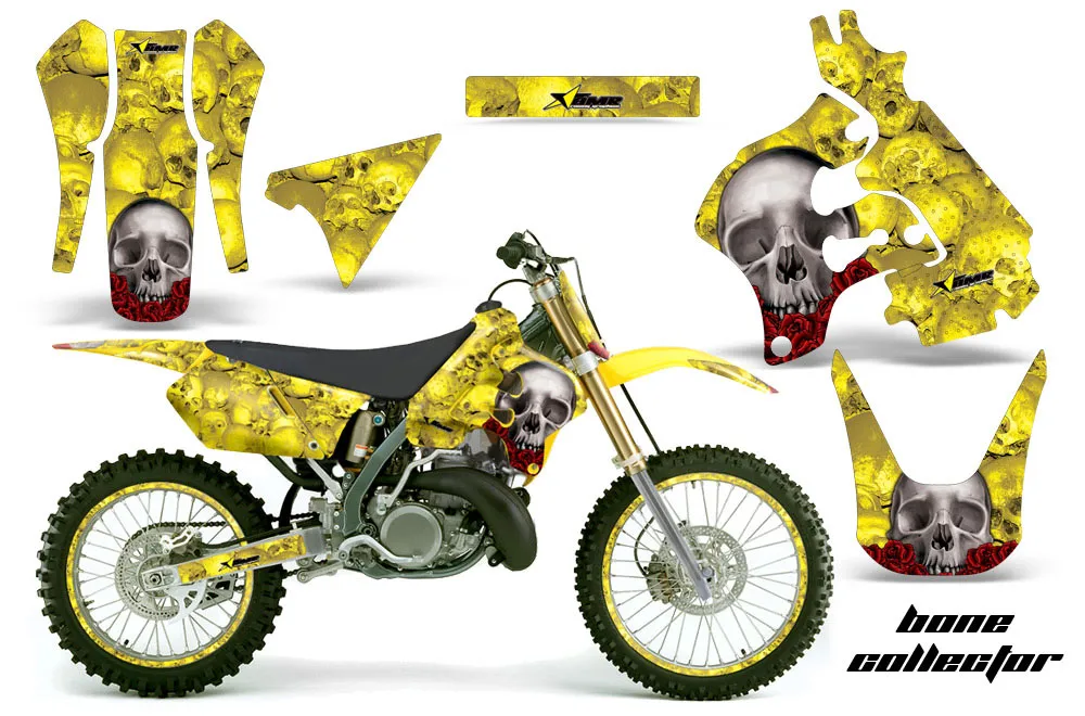 Suzuki RM 125 Dirt Bike Graphic Kit - 1996-1998 Bone Collector Yellow