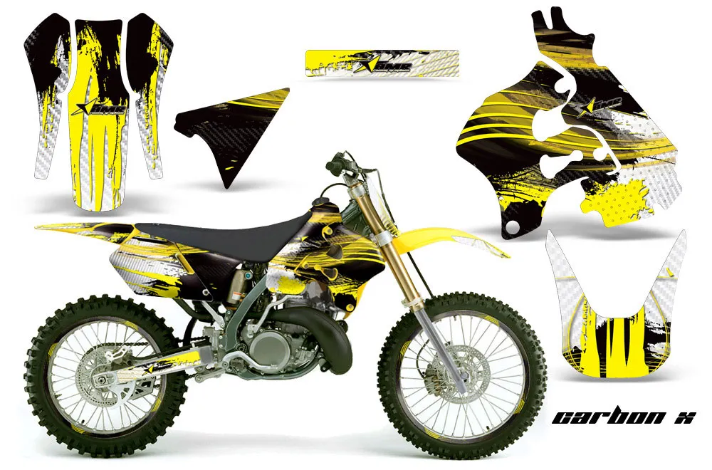 Suzuki RM 125 Dirt Bike Graphic Kit - 1996-1998 Carbon X Yellow