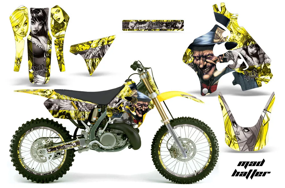 Suzuki RM 125 Dirt Bike Graphic Kit - 1996-1998 Mad Hatter Yellow