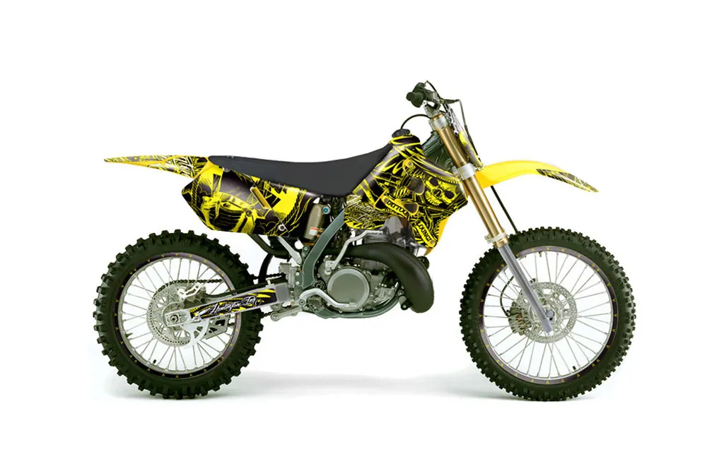 Suzuki RM 125 Dirt Bike Graphic Kit - 1996-1998 Skulls and Hammers Yellow