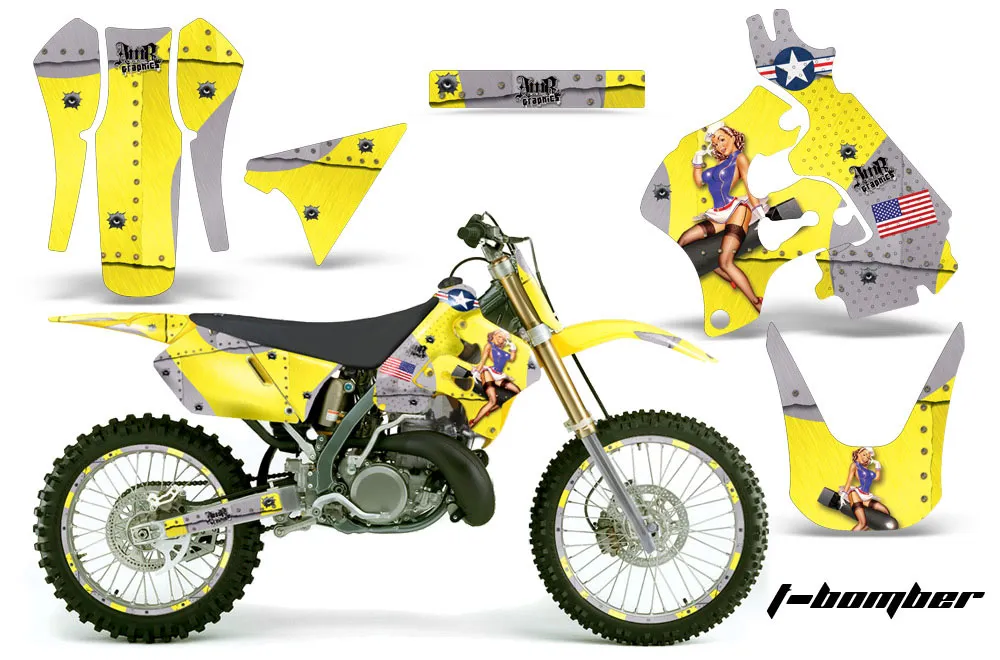 Suzuki RM 125 Dirt Bike Graphic Kit - 1996-1998 T Bomber Yellow