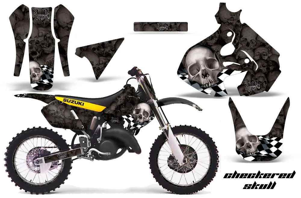 Suzuki RM 125 Dirt Bike Graphic Kit - 1999-2000 Checkered Skull Black