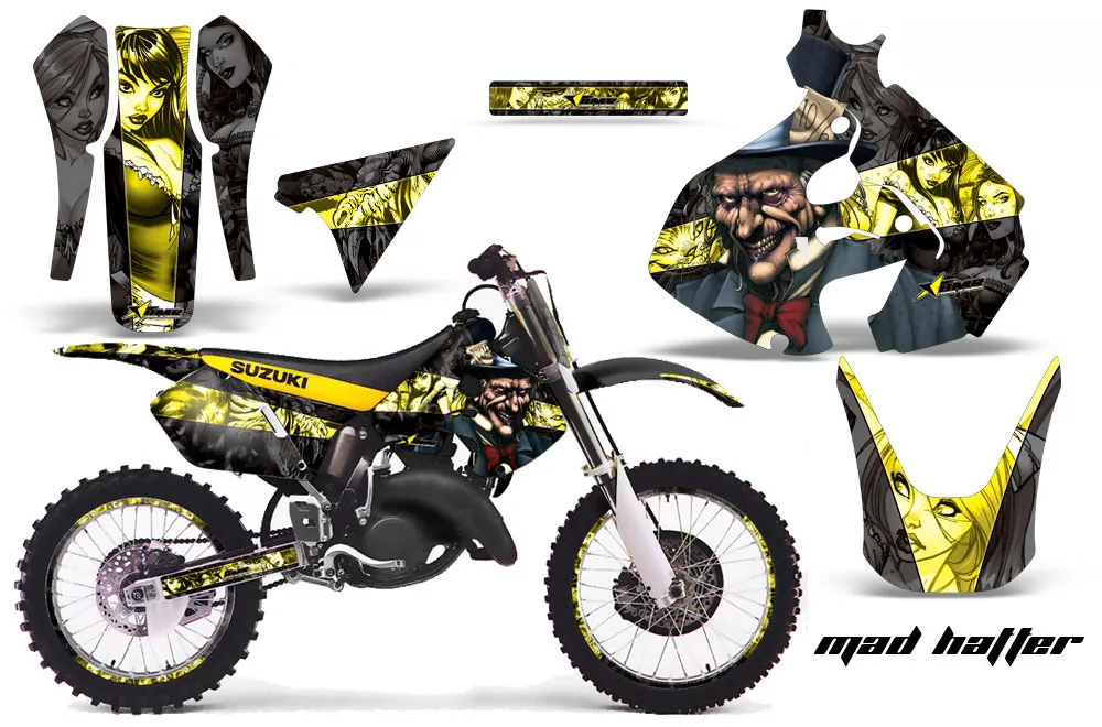 Suzuki RM 125 Dirt Bike Graphic Kit - 1999-2000 Mad Hatter Yellow
