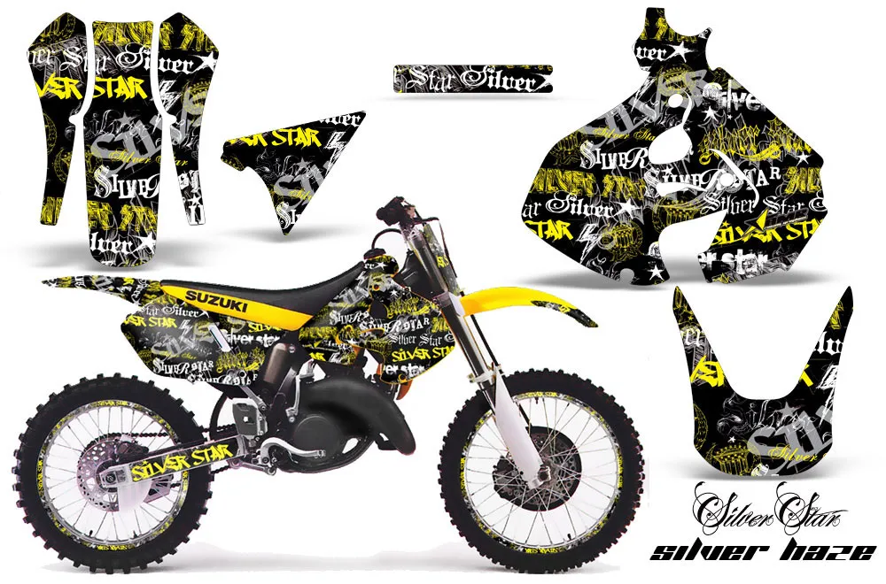 Suzuki RM 125 Dirt Bike Graphic Kit - 1999-2000 Silver Star - Silverhaze Yellow