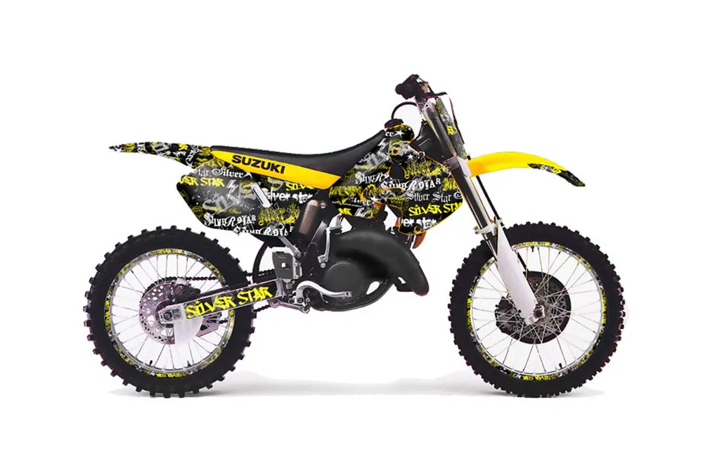 Suzuki RM 125 Dirt Bike Graphic Kit - 1999-2000 Silver Star - Silverhaze Yellow