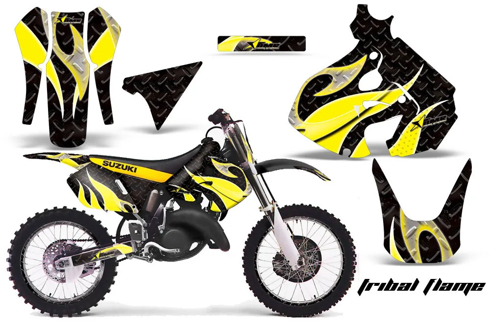 Suzuki RM 125 Dirt Bike Graphic Kit - 1999-2000 Tribal Flame Yellow