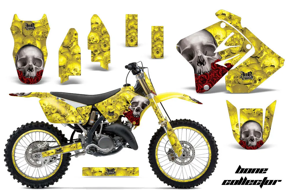 Suzuki RM 125 Dirt Bike Graphic Kit - 2001-2009 Bone Collector Yellow