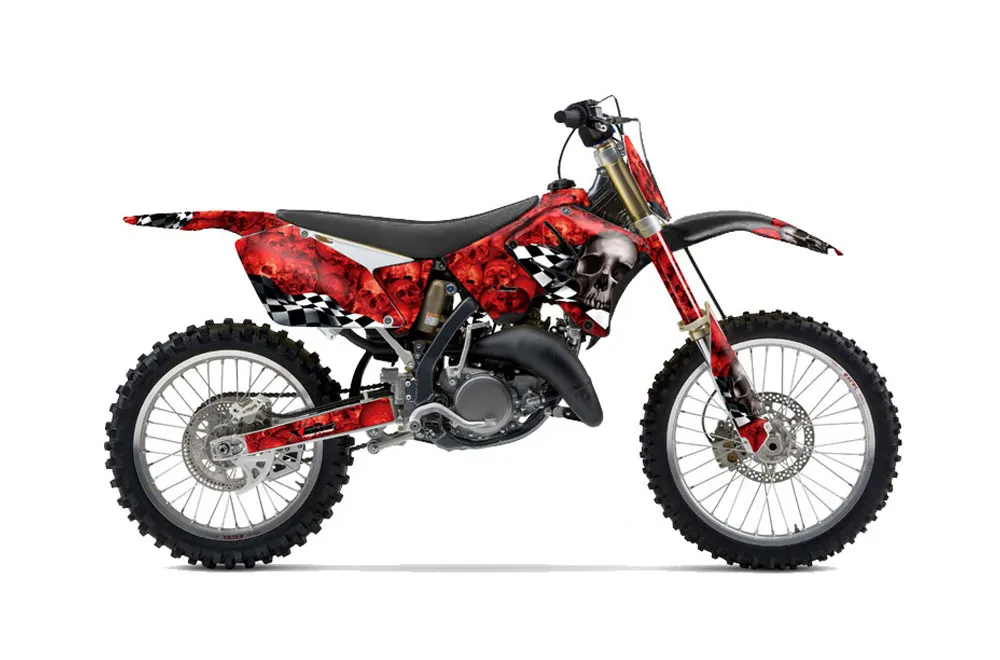 Suzuki RM 125 Dirt Bike Graphic Kit - 2001-2009 Checkered Skull Red