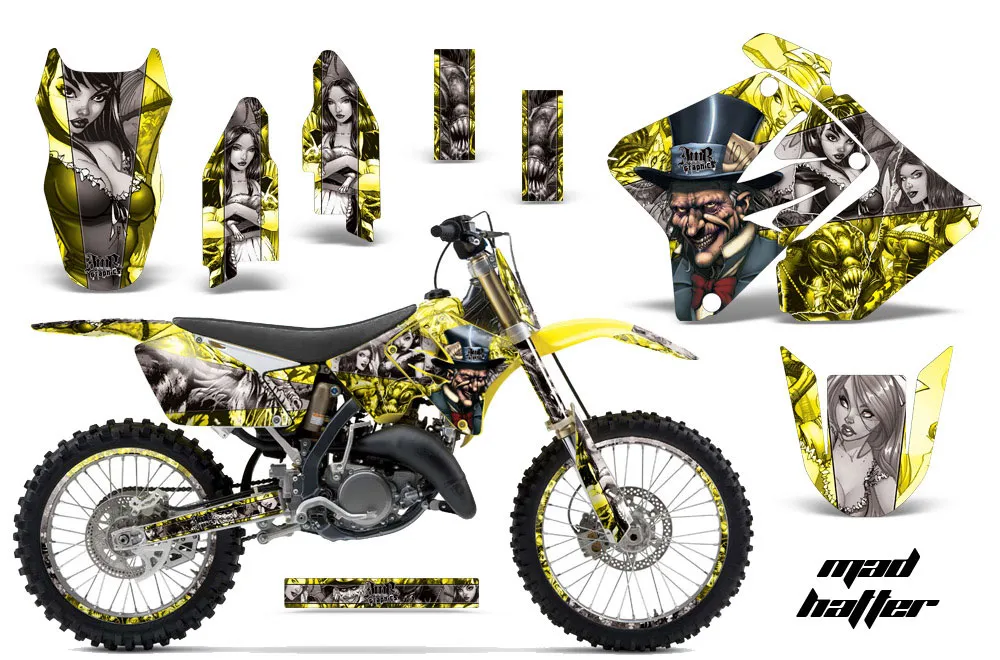 Suzuki RM 125 Dirt Bike Graphic Kit - 2001-2009 Mad Hatter Yellow