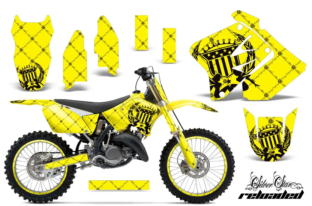 Suzuki RM 125 Dirt Bike Graphic Kit - 2001-2009 Silver Star - Reloaded Yellow