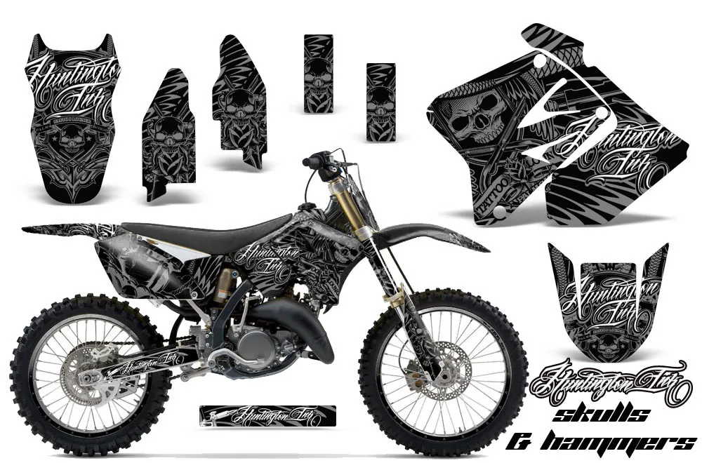 Suzuki RM 125 Dirt Bike Graphic Kit - 2001-2009 Skulls and Hammers Silver