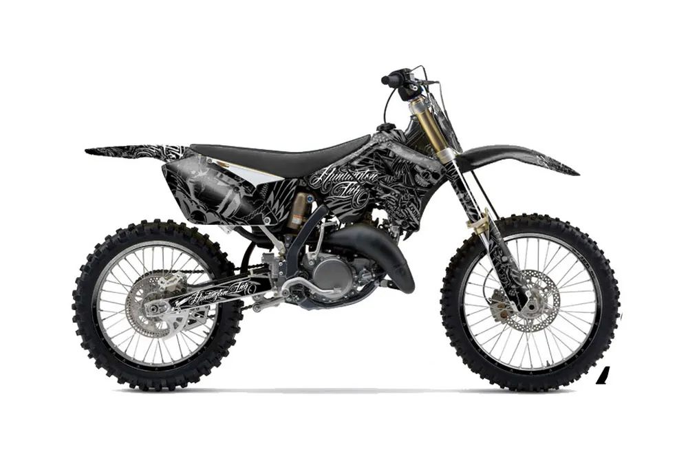 Suzuki RM 125 Dirt Bike Graphic Kit - 2001-2009 Skulls and Hammers Silver