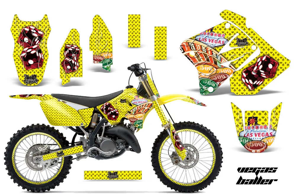 Suzuki RM 125 Dirt Bike Graphic Kit - 2001-2009 Vegas Baller Yellow
