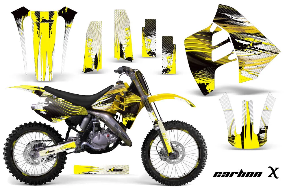 Suzuki RM 250 Dirt Bike Graphic Kit - 1989-1992 Carbon X Yellow