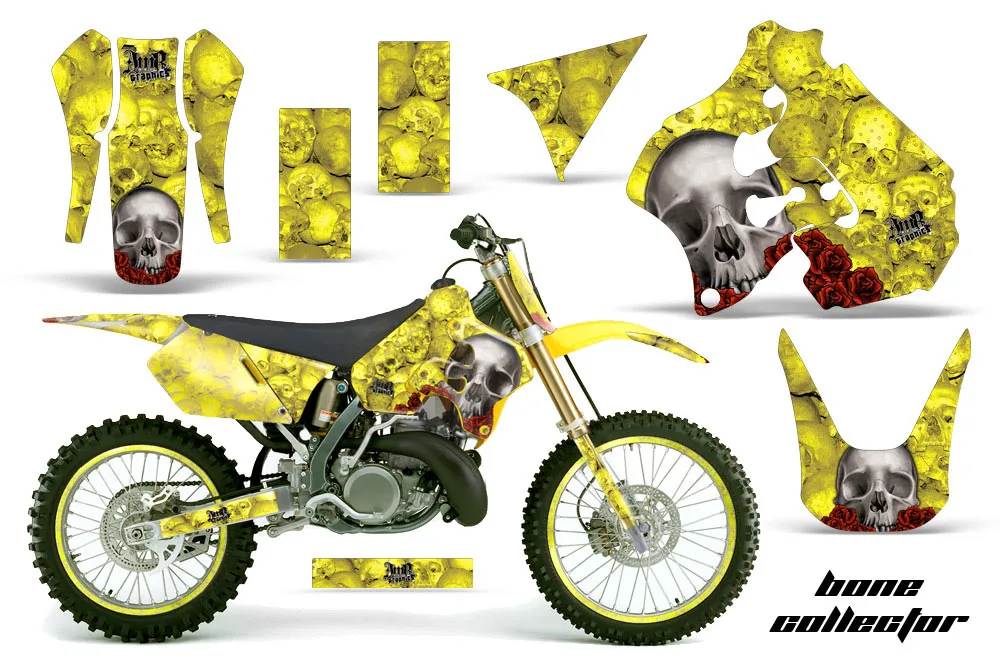 Suzuki RM 250 Dirt Bike Graphic Kit - 1996-1998 Bone Collector Yellow