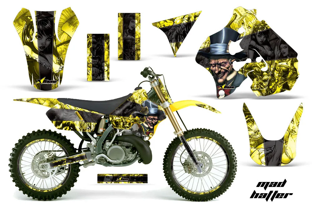 Suzuki RM 250 Dirt Bike Graphic Kit - 1996-1998 Mad Hatter Yellow