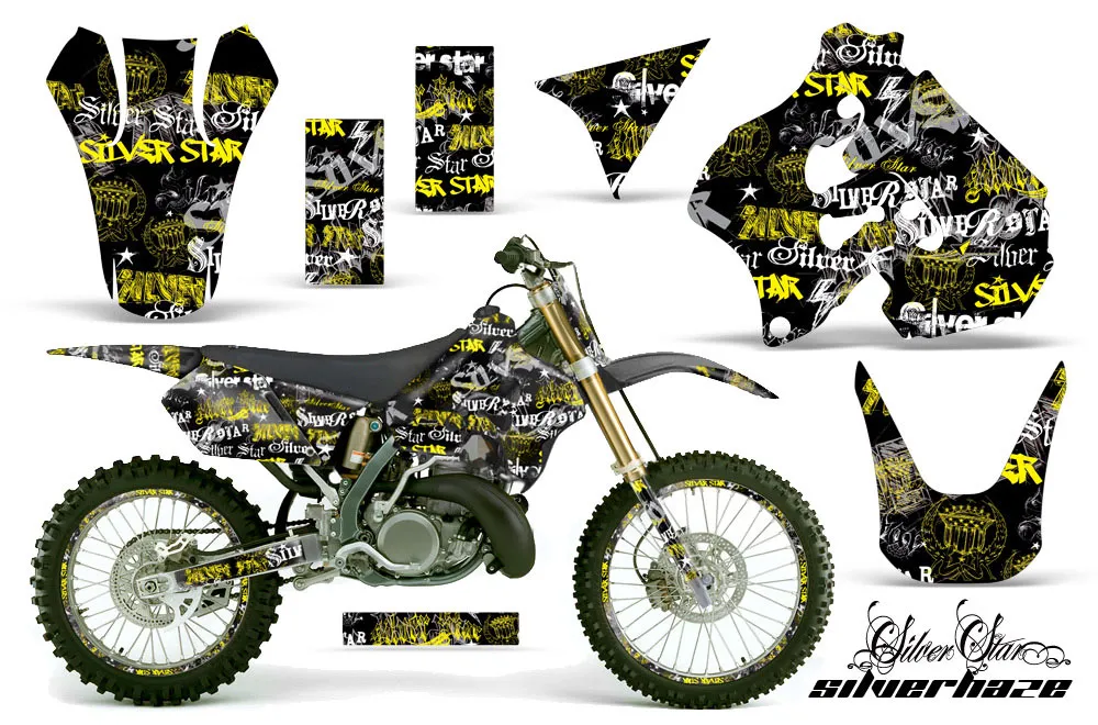 Suzuki RM 250 Dirt Bike Graphic Kit - 1996-1998 Silver Star - Silverhaze Yellow