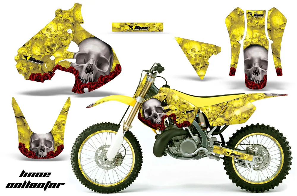 Suzuki RM 250 Dirt Bike Graphic Kit - 1999-2000 Bone Collector Yellow
