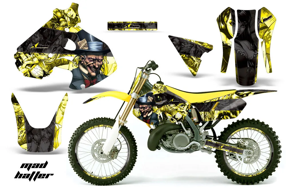 Suzuki RM 250 Dirt Bike Graphic Kit - 1999-2000 Mad Hatter Yellow