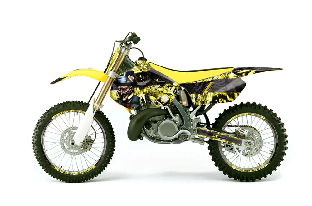 Suzuki RM 250 Dirt Bike Graphic Kit - 1999-2000 Mad Hatter Yellow