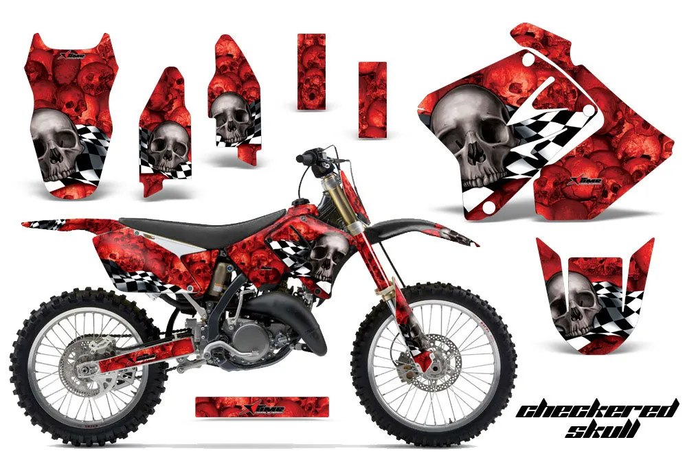 Suzuki RM 250 Dirt Bike Graphic Kit - 2001-2009 Checkered Skull Red