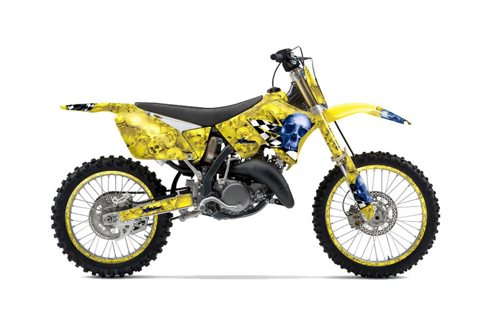 Suzuki RM 250 Dirt Bike Graphic Kit - 2001-2009 Checkered Skull Yellow
