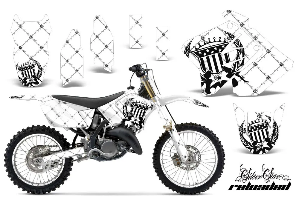 Suzuki RM 250 Dirt Bike Graphic Kit - 2001-2009 Silver Star - Reloaded White