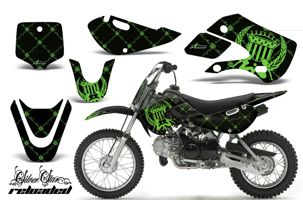Suzuki RM 65 Dirt Bike Graphic Kit - All Years Silver Star - Reloaded Green
