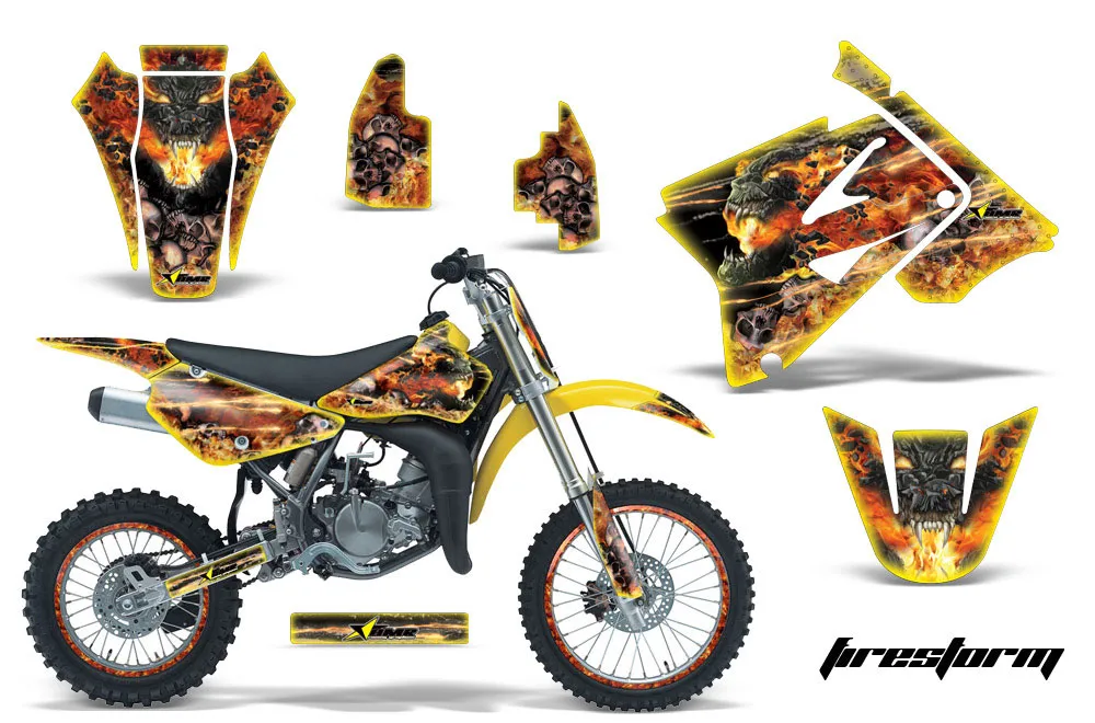 Suzuki RM 85 Dirt Bike Graphic Kit - 2001-2023 Firestorm Yellow