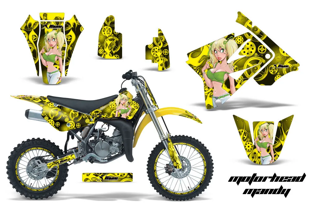 Suzuki RM 85 Dirt Bike Graphic Kit - 2001-2023 Motorhead Mandy Yellow