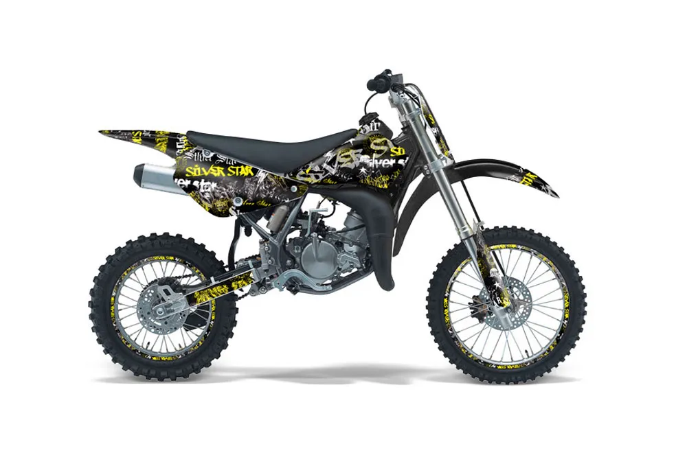 Suzuki RM 85 Dirt Bike Graphic Kit - 2001-2023 Silver Star - Silverhaze Yellow