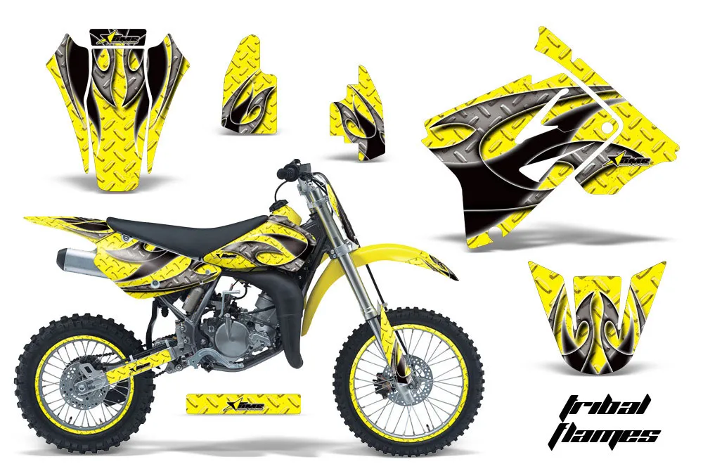 Suzuki RM 85 Dirt Bike Graphic Kit - 2001-2023 Tribal Flames Yellow