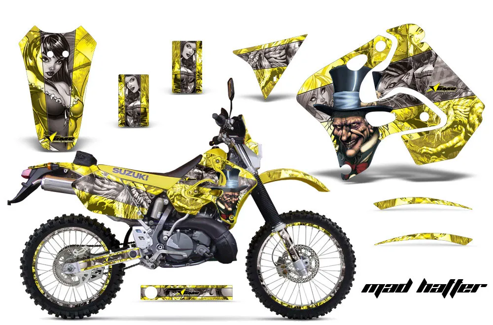 Suzuki RMX 250 S Dirt Bike Graphic Kit - 1996-1998 Mad Hatter Yellow