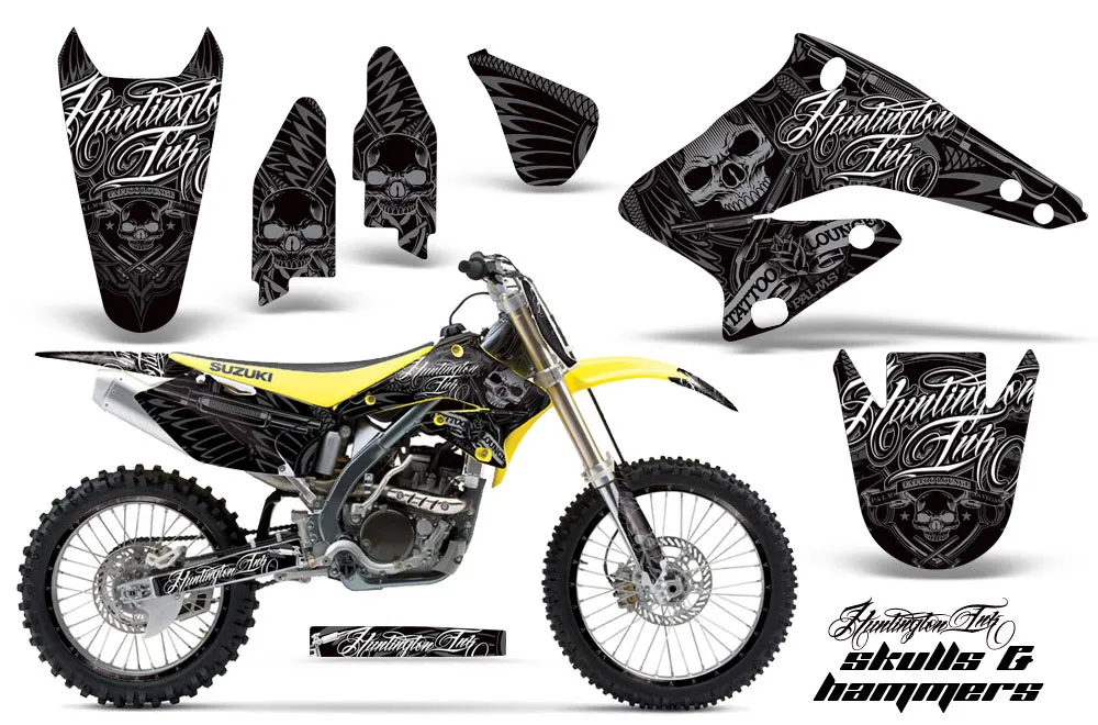 Suzuki RMZ 250 Dirt Bike Graphic Kit - 2004-2006 Skulls and Hammers Black