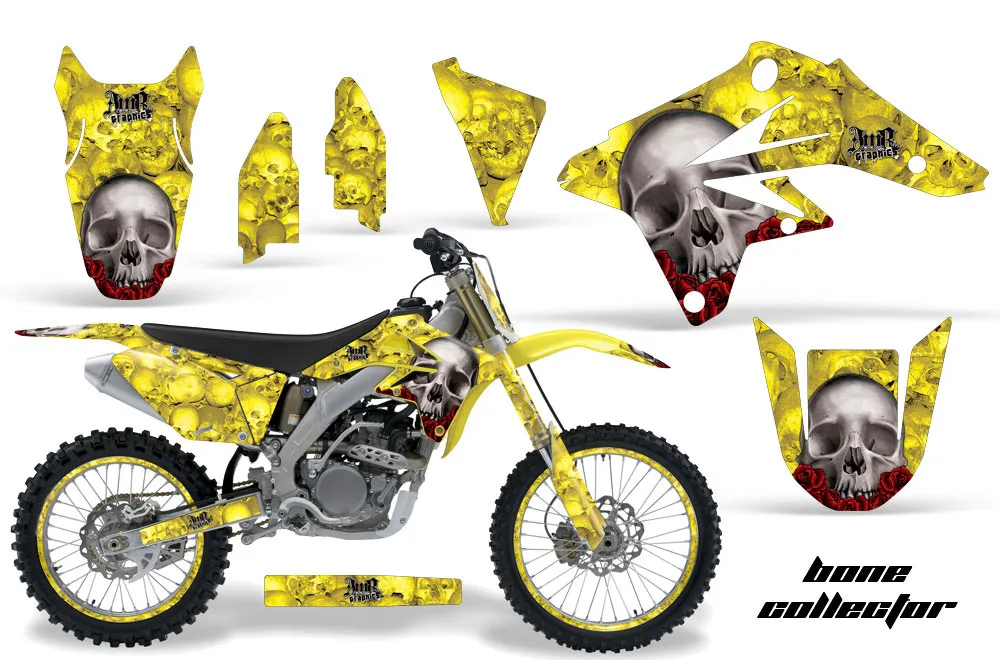 Suzuki RMZ 250 Dirt Bike Graphic Kit - 2007-2009 Bone Collector Yellow