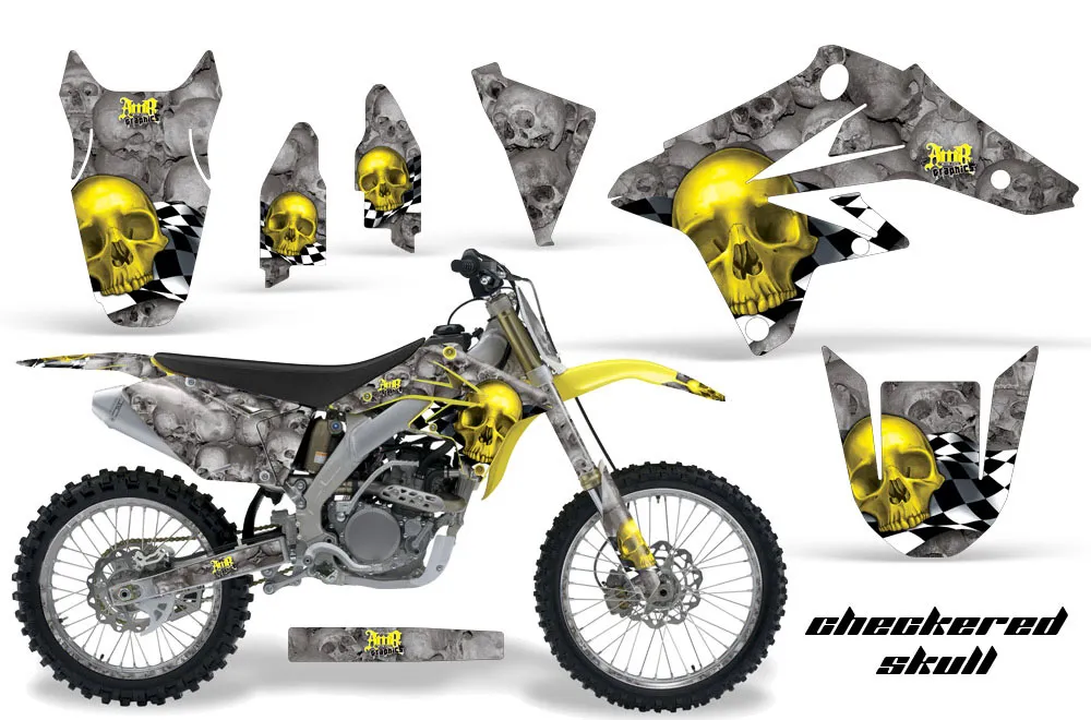 Suzuki RMZ 250 Dirt Bike Graphic Kit - 2007-2009 Checkered Skull Yellow