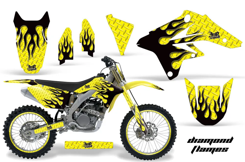Suzuki RMZ 250 Dirt Bike Graphic Kit - 2007-2009 Diamond Flames Yellow