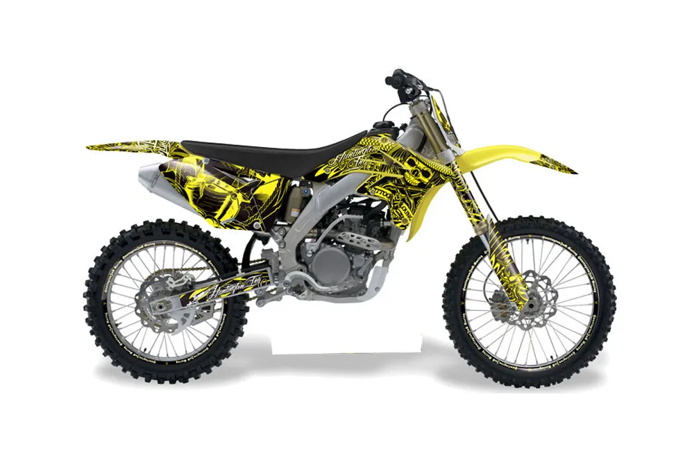Suzuki RMZ 250 Dirt Bike Graphic Kit - 2007-2009 Skulls and Hammers Yellow