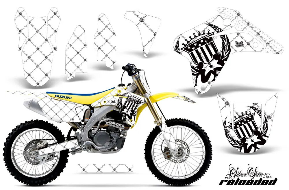 Suzuki RMZ 450 Dirt Bike Graphic Kit - 2005-2006 Silver Star - Reloaded White