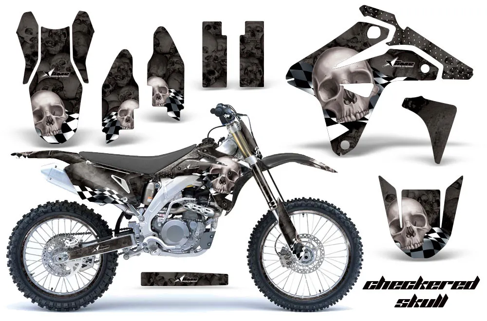 Suzuki RMZ 450 Dirt Bike Graphic Kit - 2007 Checkered Skull Silver