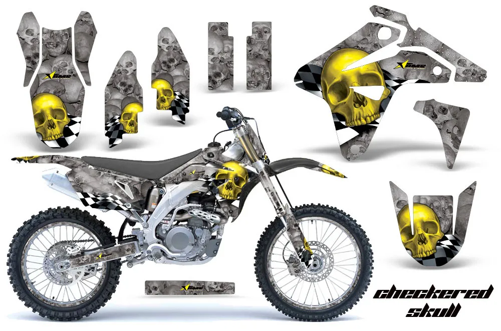 Suzuki RMZ 450 Dirt Bike Graphic Kit - 2007 Checkered Skull Yellow