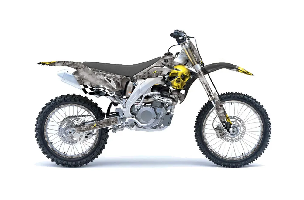 Suzuki RMZ 450 Dirt Bike Graphic Kit - 2007 Checkered Skull Yellow