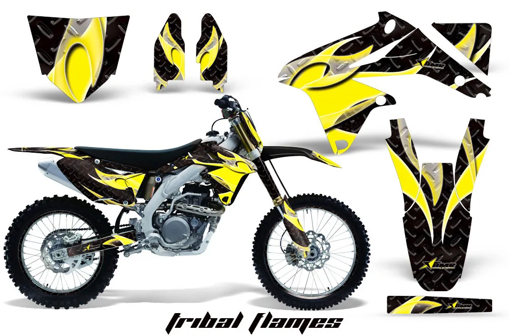 Suzuki RMZ 450 Dirt Bike Graphic Kit - 2008-2016 Tribal Flames Yellow