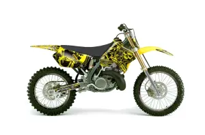 Suzuki RM 125 Dirt Bike Graphic Kit - 1996-1998 Skulls and Hammers Yellow