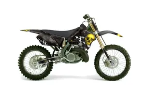 Suzuki RM 250 Dirt Bike Graphic Kit - 1996-1998 Checkered Skull Yellow