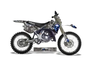 Yamaha YZ125 2 Stroke Dirt Bike Graphic Kit - 1991-1992 Checkered Skull Silver