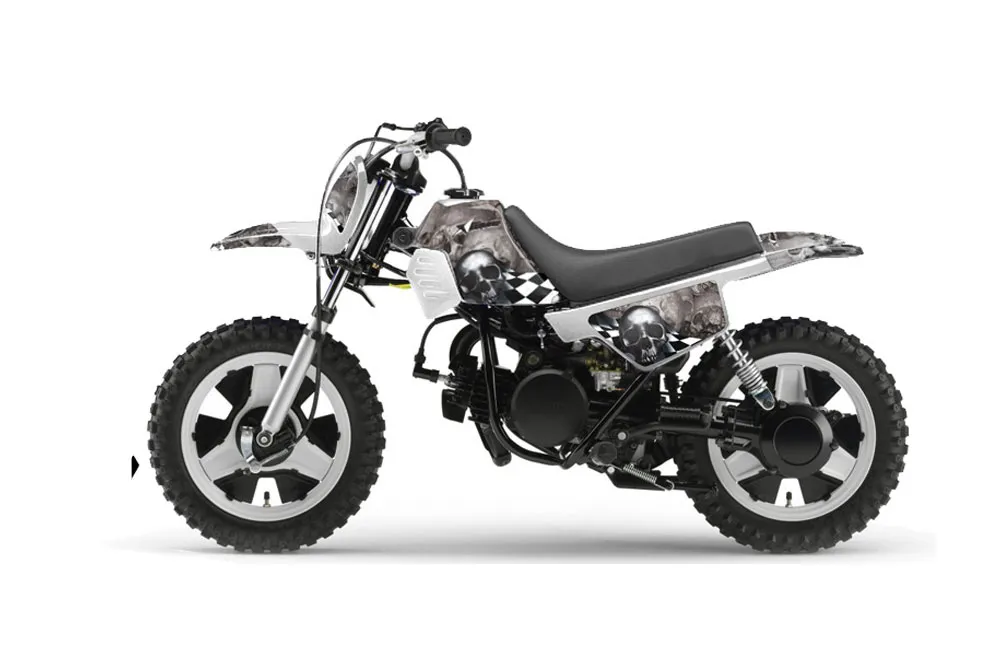 Yamaha PW50 Dirt Bike Graphic Kit - 1990-2022 Checkered Skull Silver
