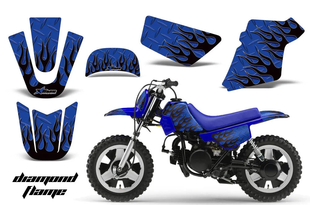 Yamaha PW50 Dirt Bike Graphic Kit - 1990-2022 Diamond Flames Blue